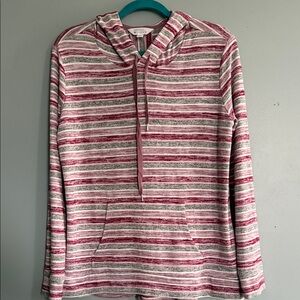 Market & Spruce Women's Pullover with Hood- Pink and Gray Stripes